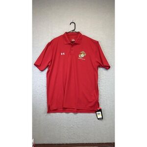 Under Armour Polo Shirt Mens Medium Red HeatGear USMC‎ MarineOfficer Embroidered